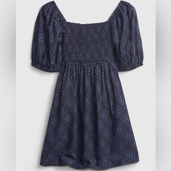 GAP Adorable Kids Puff Sleeve Smocked Navy Blue Kids Dress Size Medium (8) - Picture 1 of 10